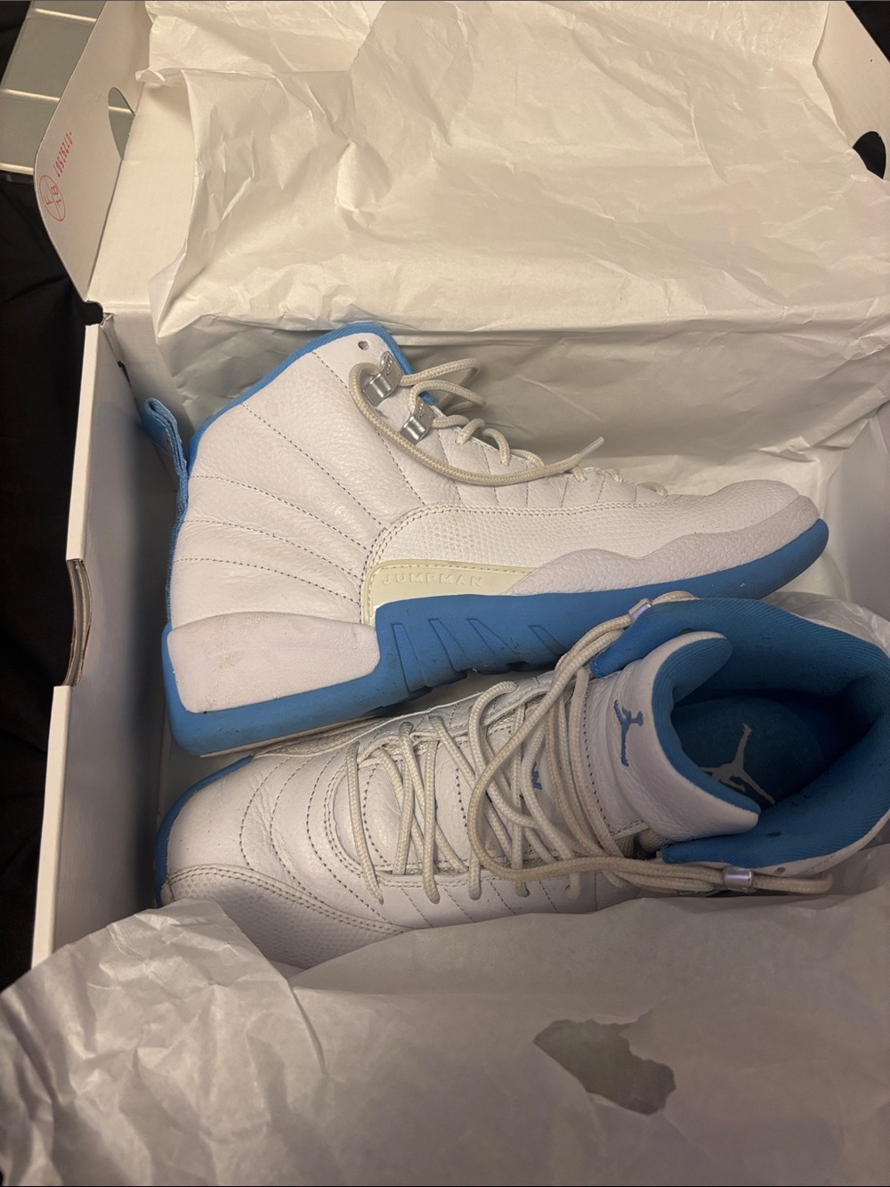 Jordan Retro High-Top Sneakers in White and Light Blue